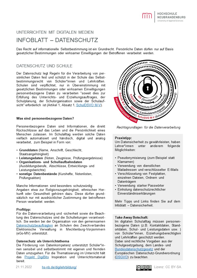 Das Infoblatt zum Thema Datenschutz