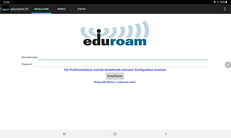 eduroam Eingabefeld